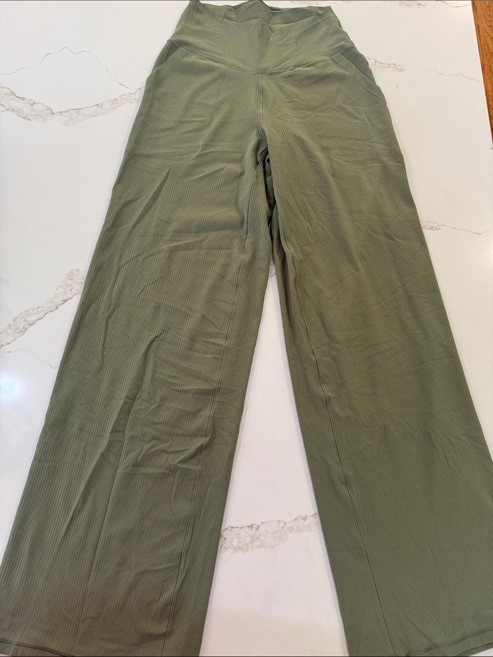 Aerie Offline High-Rise Ribbed Trousers in Olive